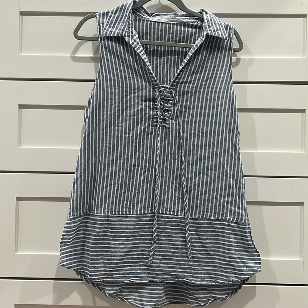 Chambray and White Striped Top